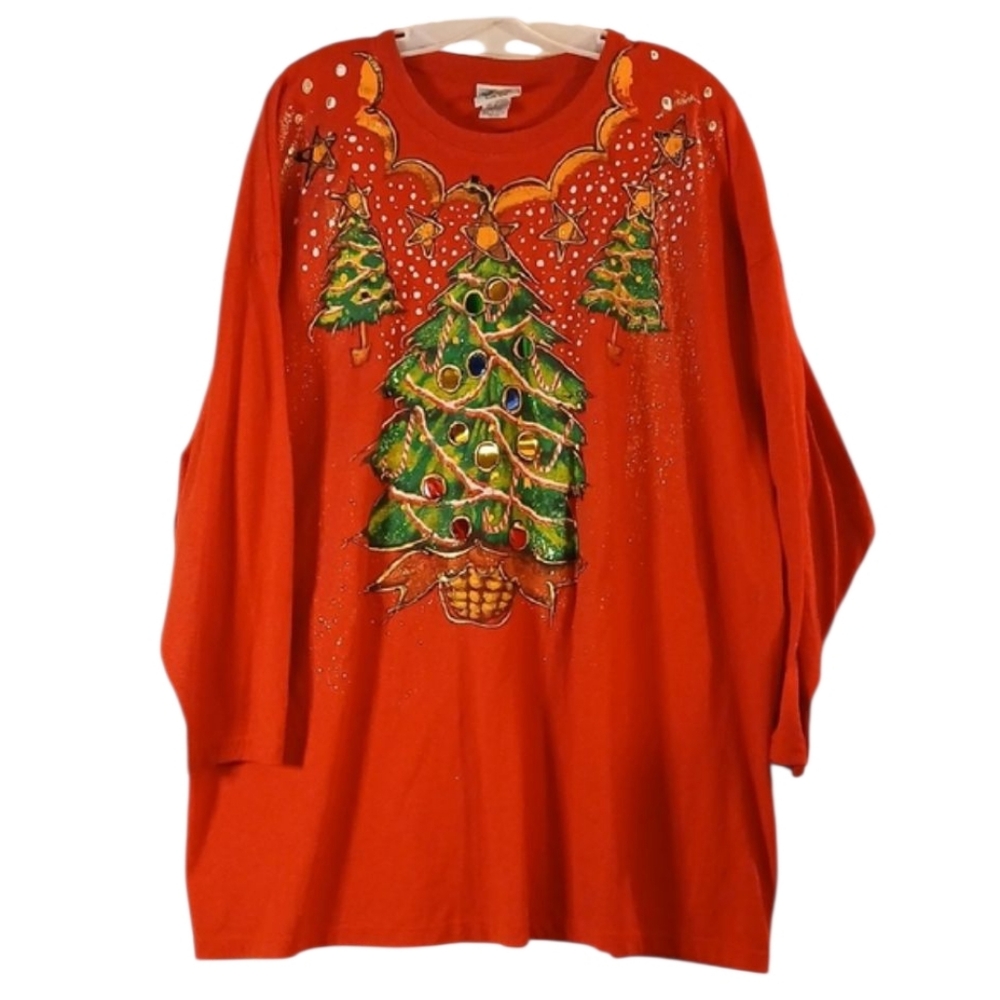Vintage Plus Size Hand Painted Ugly Xmas Tree T-Shirt 26